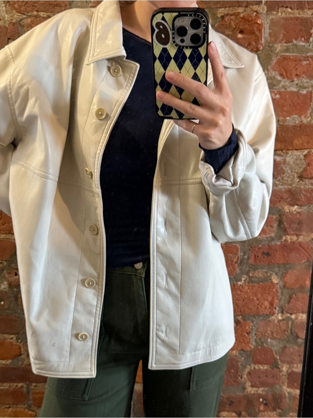 Sunday Best Cream Button-Front Faux Leather Jacket